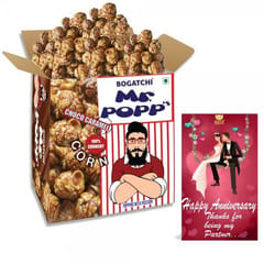 BOGATCHI Mr.POPP's Chocolate Crunchy Caramel Gourmet Popcorn, Anniversary Gift for Husband, 375g + FREE Happy Anniversary Greeting Card