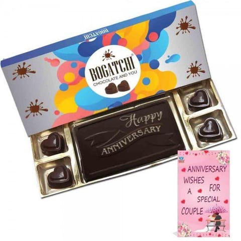 BOGATCHI Anniversary Gift , Dark chocolate bar 110gm, with free greeting Card