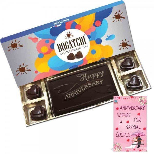 BOGATCHI Anniversary Gift , Dark chocolate bar 110gm, with free greeting Card