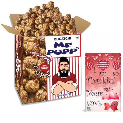 BOGATCHI  Mr.POPP's Crunchy  Caramel Popcorn, HandCrafted Gourmet Popcorn, Perfect Anniversary Gift, 375g + FREE Happy Anniversary Greeting Card