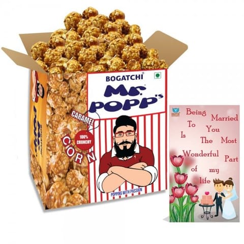 BOGATCHI  Mr.POPP's Crunchy  Caramel Popcorn, HandCrafted Gourmet Popcorn, Best Anniversary Gift for wife , 375g + FREE Happy Anniversary Greeting Card