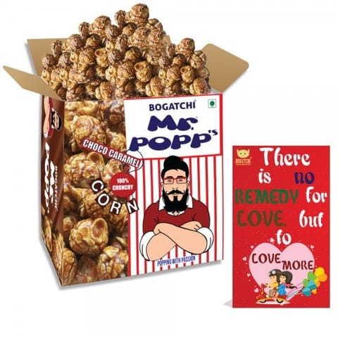 BOGATCHI  Mr.POPP's Chocolate Crunchy Caramel Popcorn, HandCrafted Gourmet Popcorn, Perfect Anniversary Gift, 375g + FREE Happy Anniversary Greeting Card
