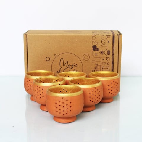 Craftlipi-TUB Terracotta Tea Light Holder Set of 6 + 12 HD Candles FREE