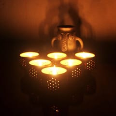 Craftlipi-TUB Terracotta Tea Light Holder Set of 6 + 12 HD Candles FREE