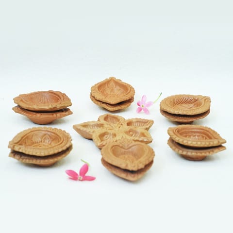Craftlipi-Motiff Diya Combo : Diwali Special - Set Of 1 Panch Diya+12 Diyas & Cotton Wicks