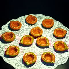 Craftlipi-Motiff Diya : Diwali Special - Set Of 12 Diyas & Cotton Wicks