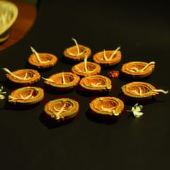 Craftlipi-Motiff Diya : Diwali Special - Set Of 12 Diyas & Cotton Wicks