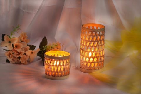 Geru Bamboo Eco Friendly Handmade Tea Light Shade Set of 3