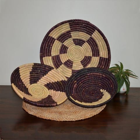 Dharini Moonj Wall Baskets (Set of 3) (Natural-Brown)