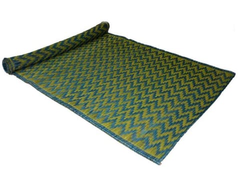Dharini Madurkathi Chevron Floor Mat Blue Green (3ft x 6ft)