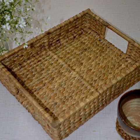 Dharini Water Hyacinth Rectangular Basket Tray (Natural)