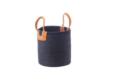 India Craft Art - Natural Jute Storage Basket- Black | Medium
