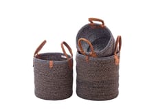 India Craft Art - Natural Jute Basket- Black & White | Large