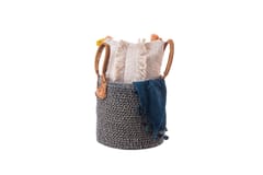 India Craft Art - Natural Jute Multipurpose Storage Basket- Black & White | Small