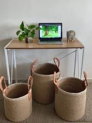 India Craft Art - Natural Jute Multipurpose Storage Basket | Large