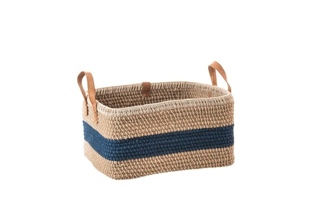 India Craft Art - Jute Midnight Blue Stripe Rectangular Multipurpose Storage Basket