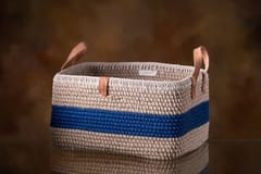 India Craft Art - Jute Midnight Blue Stripe Rectangular Multipurpose Storage Basket