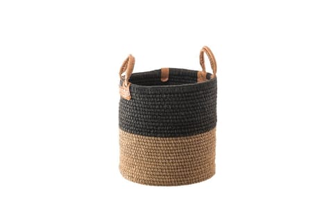India Craft Art - Natural Jute + Black Multipurpose Basket