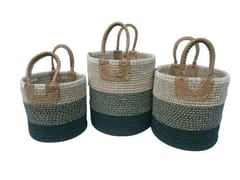 India Craft Art - Multipurpose Storage Basket 3 shades Jute, Grey, Black - Medium