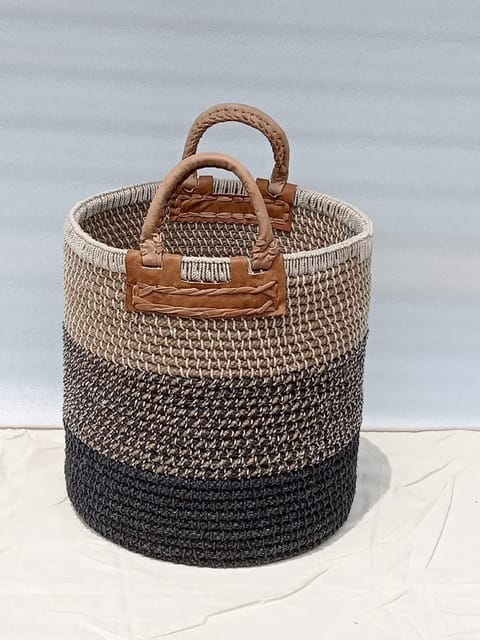 India Craft Art - Multipurpose Storage Basket 3 shades Jute, Grey, Black - Medium