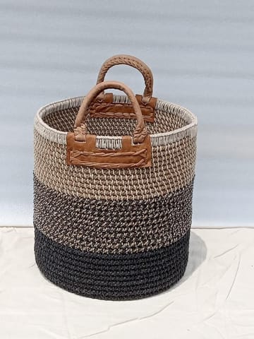 India Craft Art - Multipurpose Storage Basket 3 shades Jute, Grey, Black - Large
