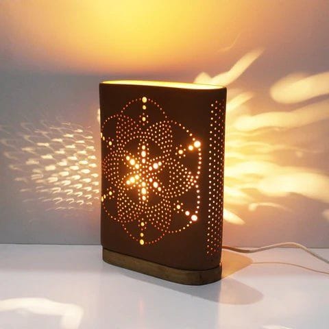 Craftlipi-Buuk Wooden Base Terracotta Table Light