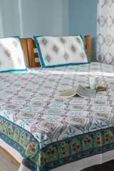 SootiSyahi 'Summer Window' Handblock Printed Cotton Bedsheet