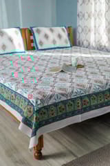 SootiSyahi 'Summer Window' Handblock Printed Cotton Bedsheet