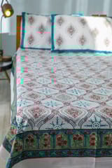 SootiSyahi 'Summer Window' Handblock Printed Cotton Bedsheet