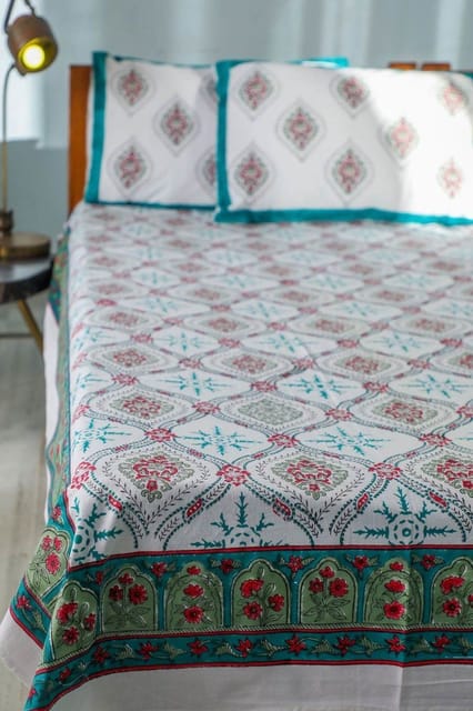 SootiSyahi 'Summer Window' Handblock Printed Cotton Bedsheet