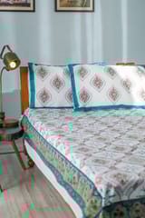 SootiSyahi 'Summer Window' Handblock Printed Cotton Bedsheet