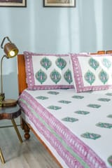 SootiSyahi 'Green & Voilet' Handblock Printed Cotton Bedsheet