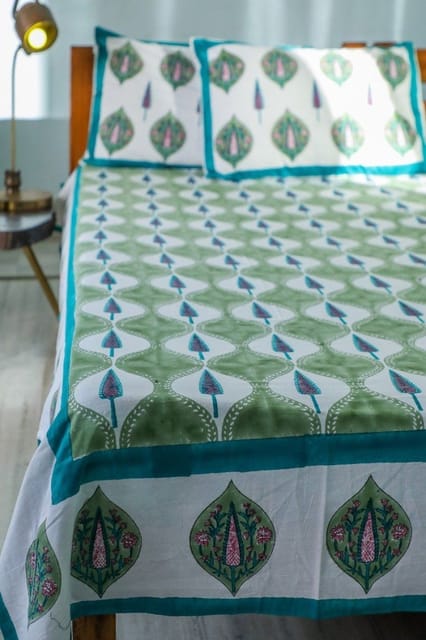 SootiSyahi 'Four Seasons' Handblock Printed Cotton Bedsheet