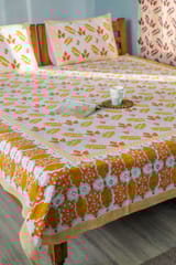 SootiSyahi 'Red Leaves' Handblock Printed Cotton Bedsheet