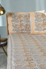 SootiSyahi 'Cloudy Tales' Handblock Printed Cotton Bedsheet