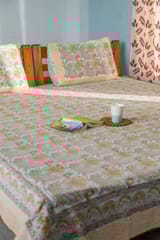 SootiSyahi 'Cloudy Tales' Handblock Printed Cotton Bedsheet