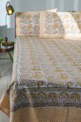 SootiSyahi 'Cloudy Tales' Handblock Printed Cotton Bedsheet