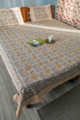 SootiSyahi 'Cloudy Tales' Handblock Printed Cotton Bedsheet