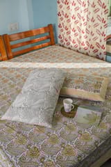 SootiSyahi 'Cloudy Tales' Handblock Printed Cotton Bedsheet
