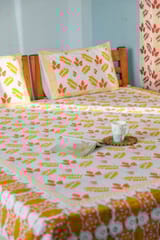 SootiSyahi 'Red Leaves' Handblock Printed Cotton Bedsheet