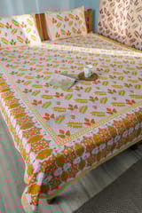 SootiSyahi 'Red Leaves' Handblock Printed Cotton Bedsheet