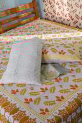 SootiSyahi 'Red Leaves' Handblock Printed Cotton Bedsheet