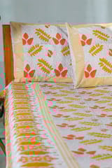 SootiSyahi 'Red Leaves' Handblock Printed Cotton Bedsheet