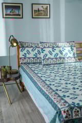 SootiSyahi 'Garden party' Handblock Printed Cotton Bedsheet