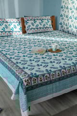 SootiSyahi 'Garden party' Handblock Printed Cotton Bedsheet