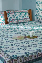 SootiSyahi 'Garden party' Handblock Printed Cotton Bedsheet