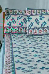 SootiSyahi 'Garden party' Handblock Printed Cotton Bedsheet