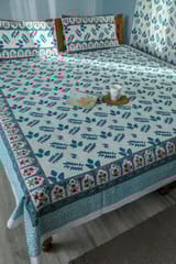 SootiSyahi 'Garden party' Handblock Printed Cotton Bedsheet