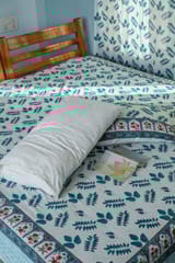 SootiSyahi 'Garden party' Handblock Printed Cotton Bedsheet