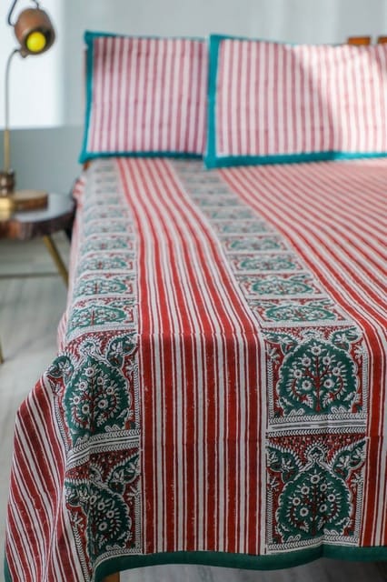 SootiSyahi 'Traditional Environs' Handblock Printed Cotton Bedsheet